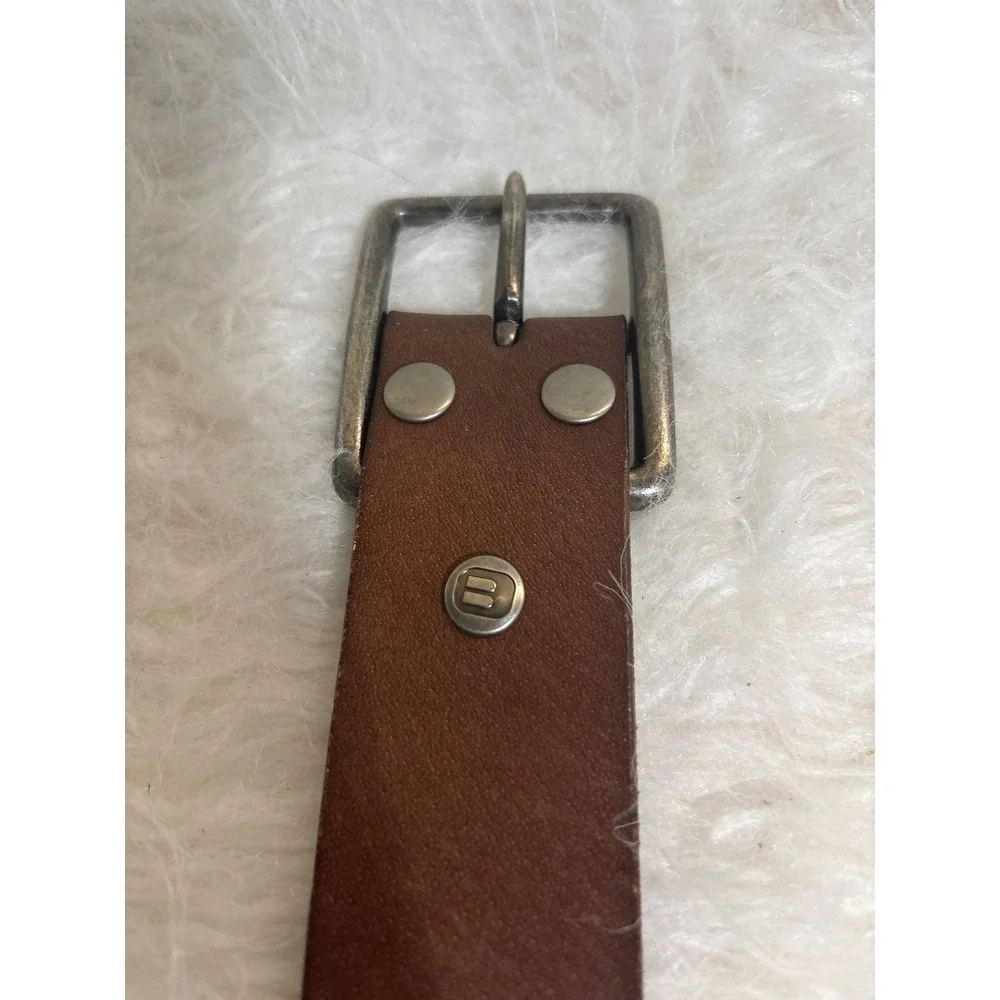 Ecko Vintage Belt Mens 32-36 Brown Genuine Leather Silver Buckle Eyelet Casual